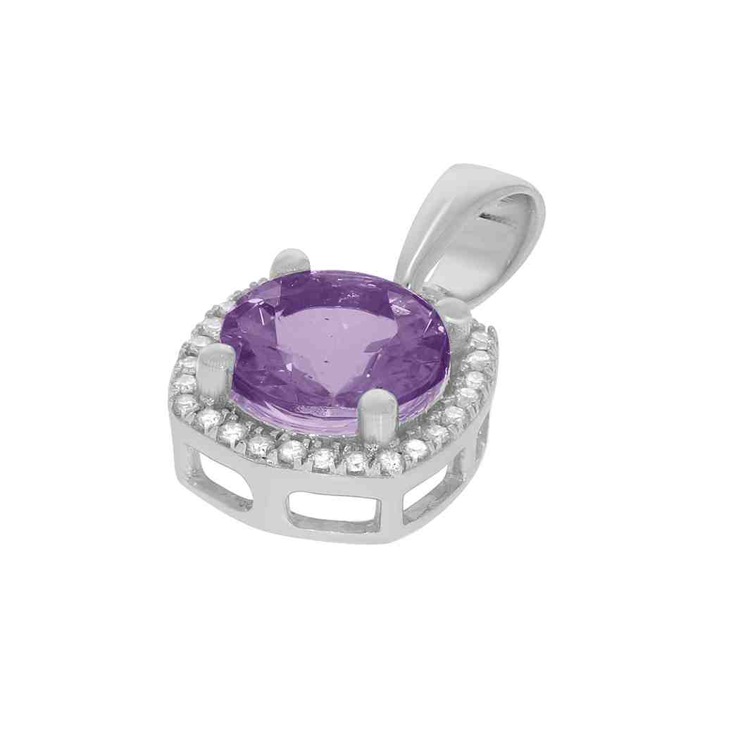 Amethyst and Diamond Halo Stud Pendant PD31345A AMETHYST